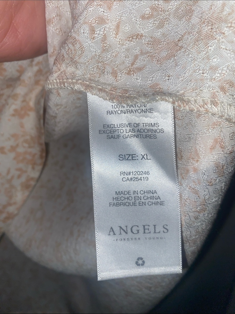 ANGELS-Forever Young Cream Pink & Tan Floral Button-Front Women's Top Sz Large - Picture 9 of 14